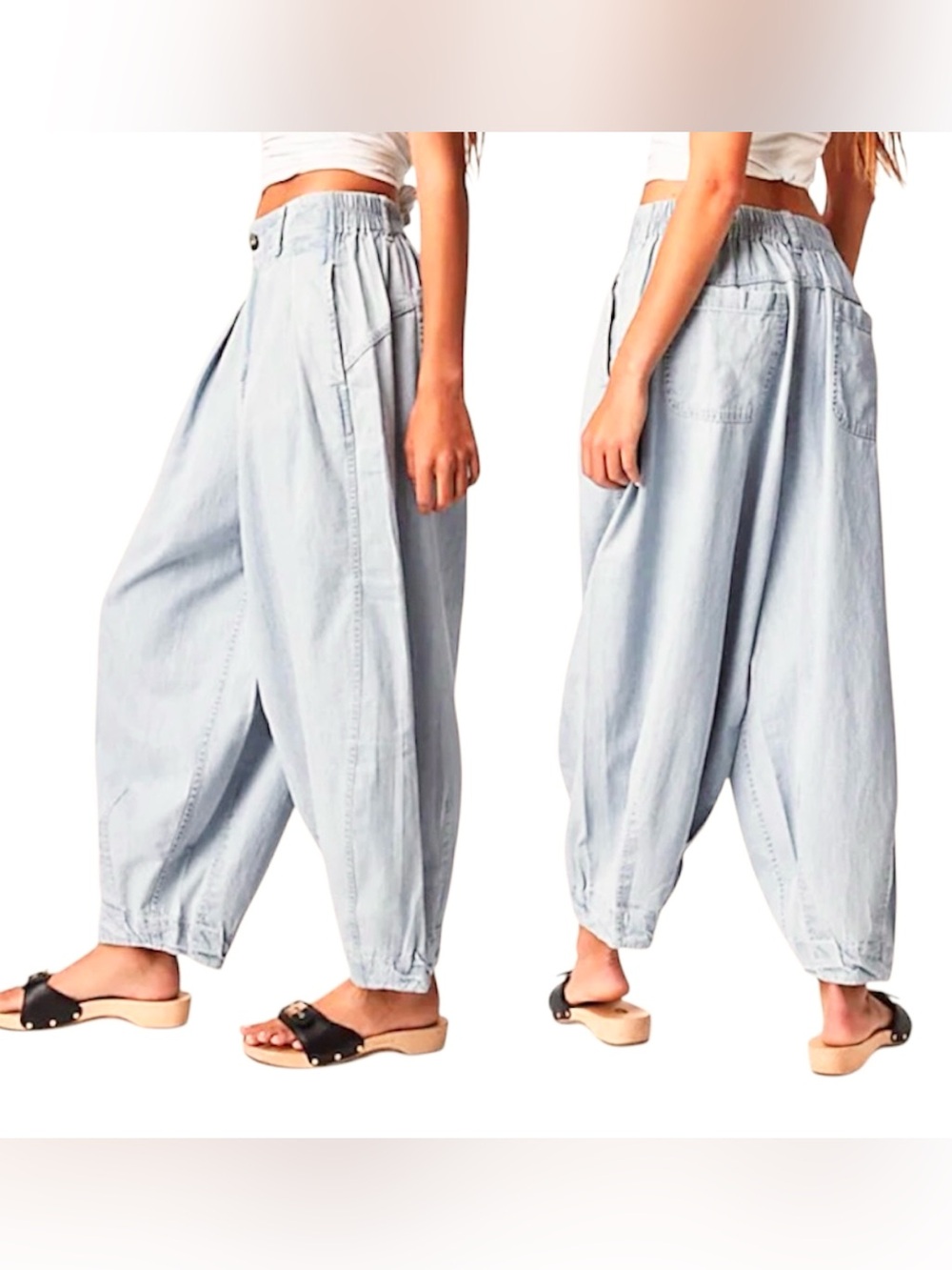 We The Free Women’s Light Blue Chambray Pleated Ridley Pull-On Jeans- Size XS